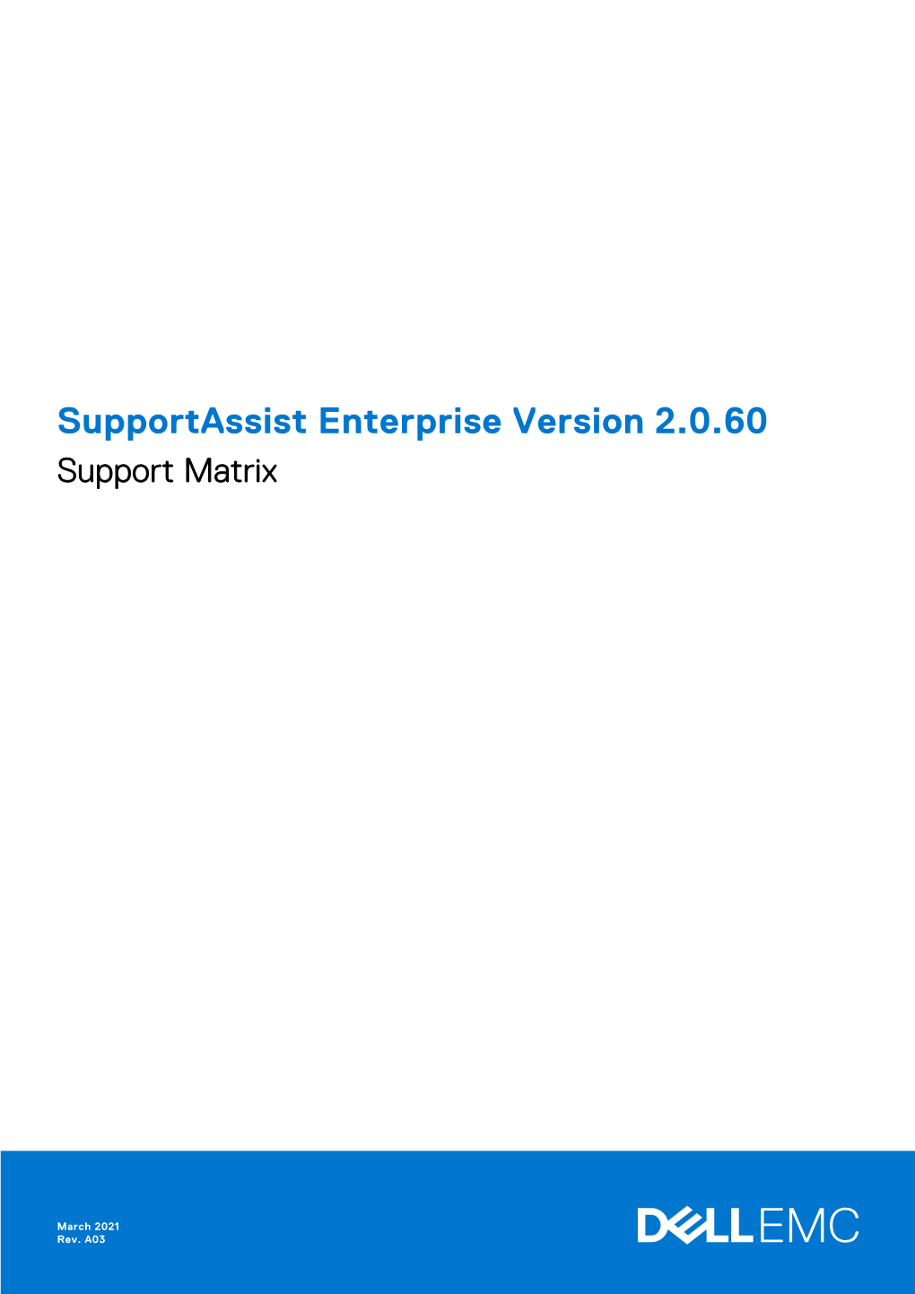 Supportassist Enterprise Version 2.0.60 Support Matrix
