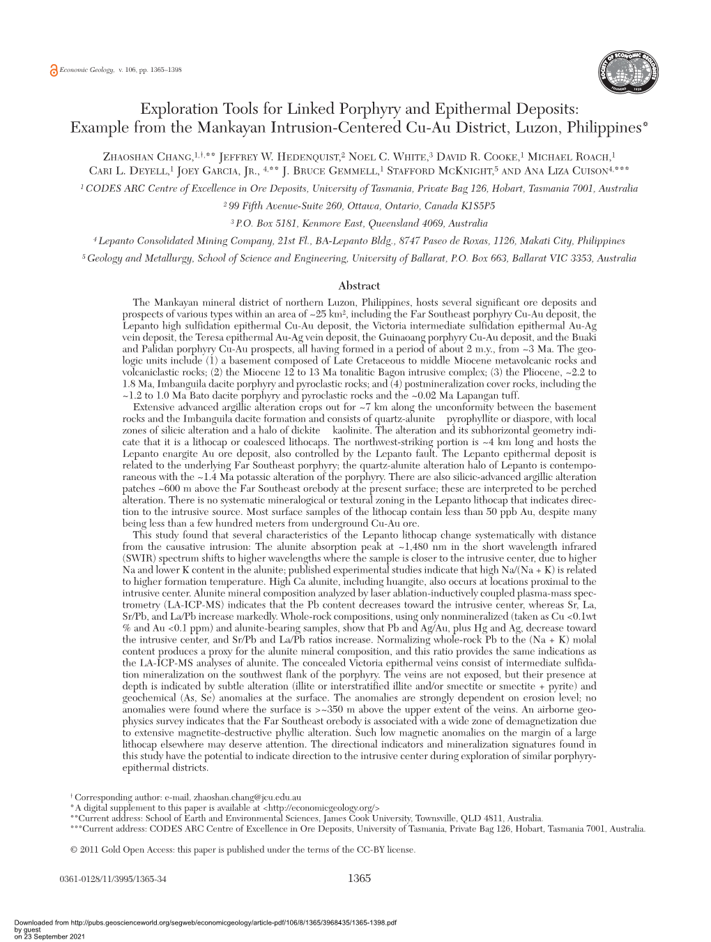 Exploration Tools for Linked Porphyry and Epithermal Deposits: Example from the Mankayan Intrusion-Centered Cu-Au District, Luzon, Philippines*