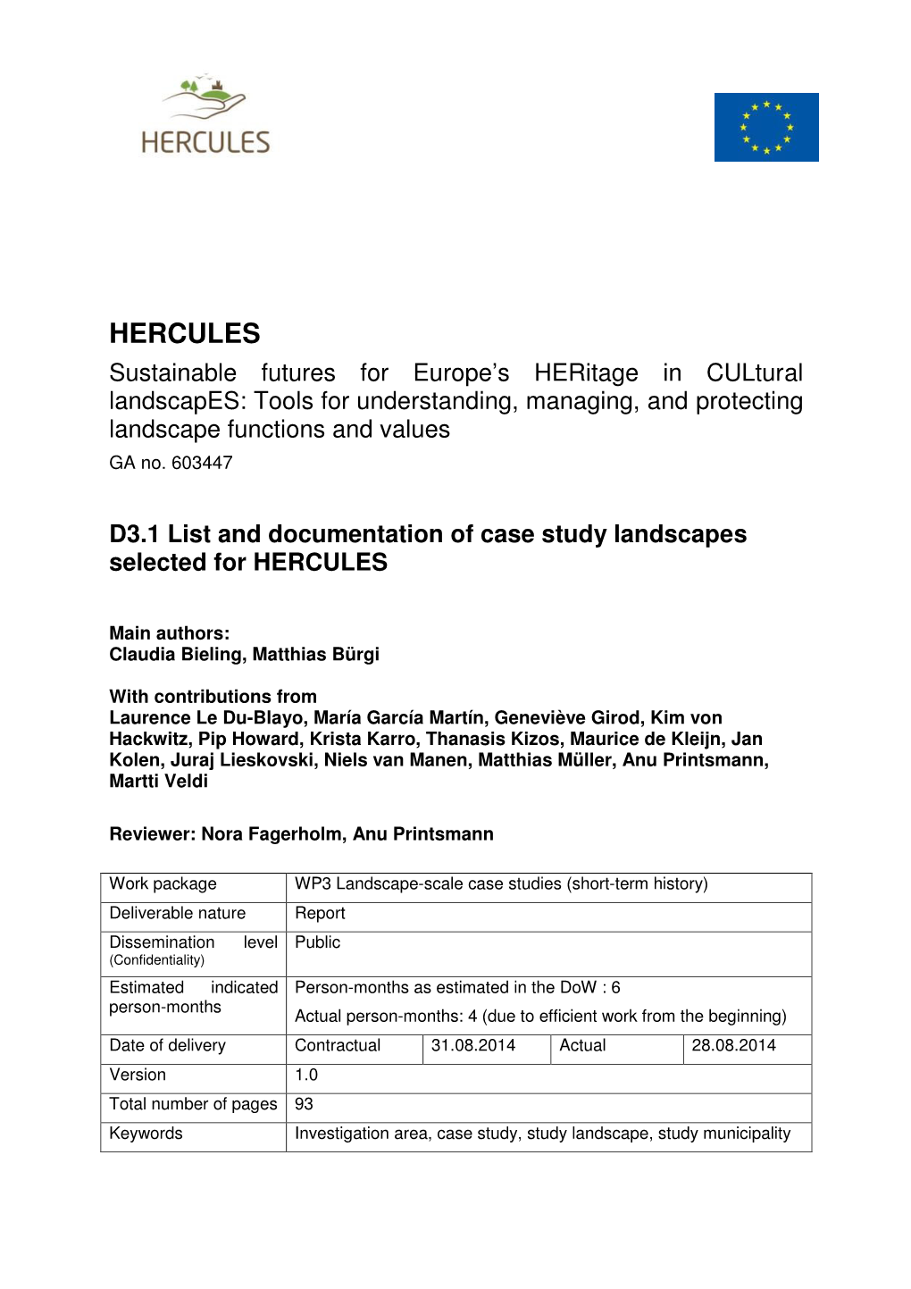 D3.1 List and Documentation of Case Study Landscapes Selected for HERCULES