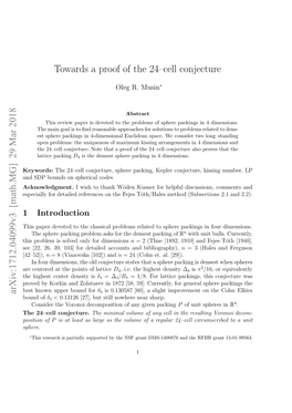 Towards a Proof of the 24-Cell Conjecture