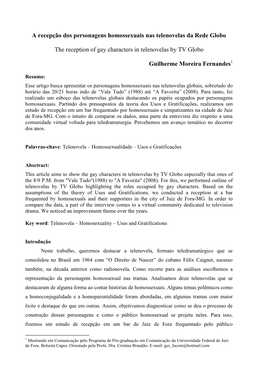 A Recepção Das Personagens Homossexuais Nas Telenovelas Da Rede Globo: Uma Leitura Da Teoria Dos Usos E Gratificações Realiz