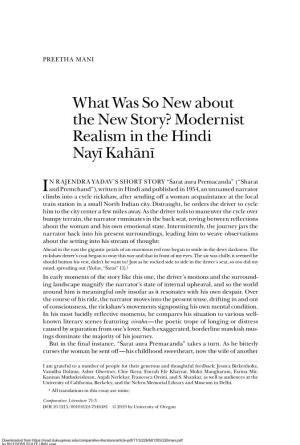What Was So New About the New Story? Modernist Realism in the Hindi Nayī Kahānī