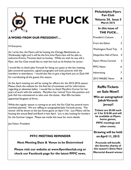 THE PUCK March 2015 in This Issue of the PUCK