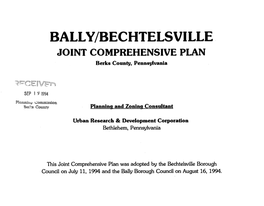 BALLY/BECHTELSVILLE JOINT COMPREHENSIVE PLAN Berks County, Pennsylvania
