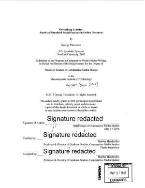 Signature Redacted Ide'artment of Comparative Media Studies May 17,2016