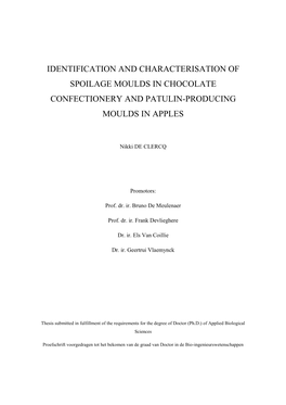 Identification and Characterisation of Spoilage Moulds in Chocolate Confectionery and Patulin-Producing Moulds in Apples