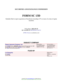 Taiwan Liposome Company, Ltd. Form SC 13D Filed 2021-07-15