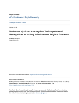 An Analysis of the Interpretation of Hearing Voices As Auditory Hallucination Or Religious Experience
