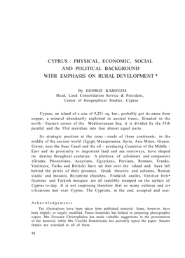 Cyprus : Physical, Economic, Social and Political Background with Emphasis on Rural Development *