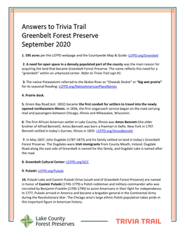 Answers to Trivia Trail Greenbelt Forest Preserve September 2020