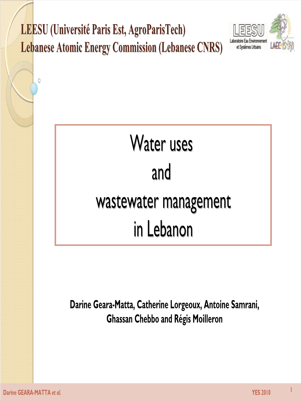 Water Uses and Wastewater Management in Lebanon