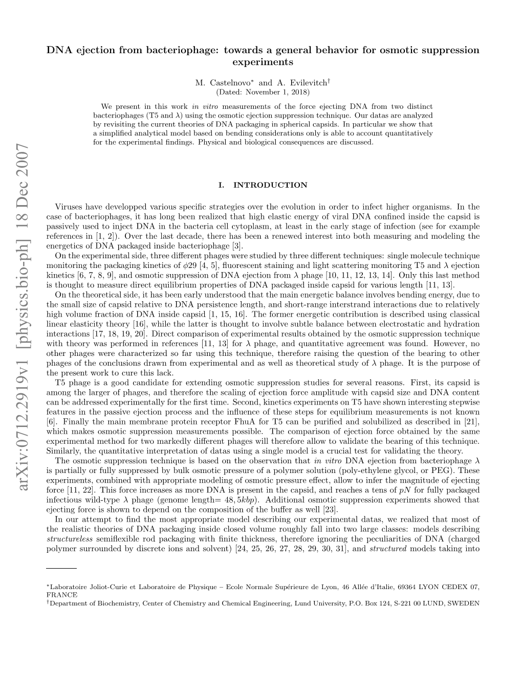 DNA Ejection from Bacteriophage: Towards a General Behavior For