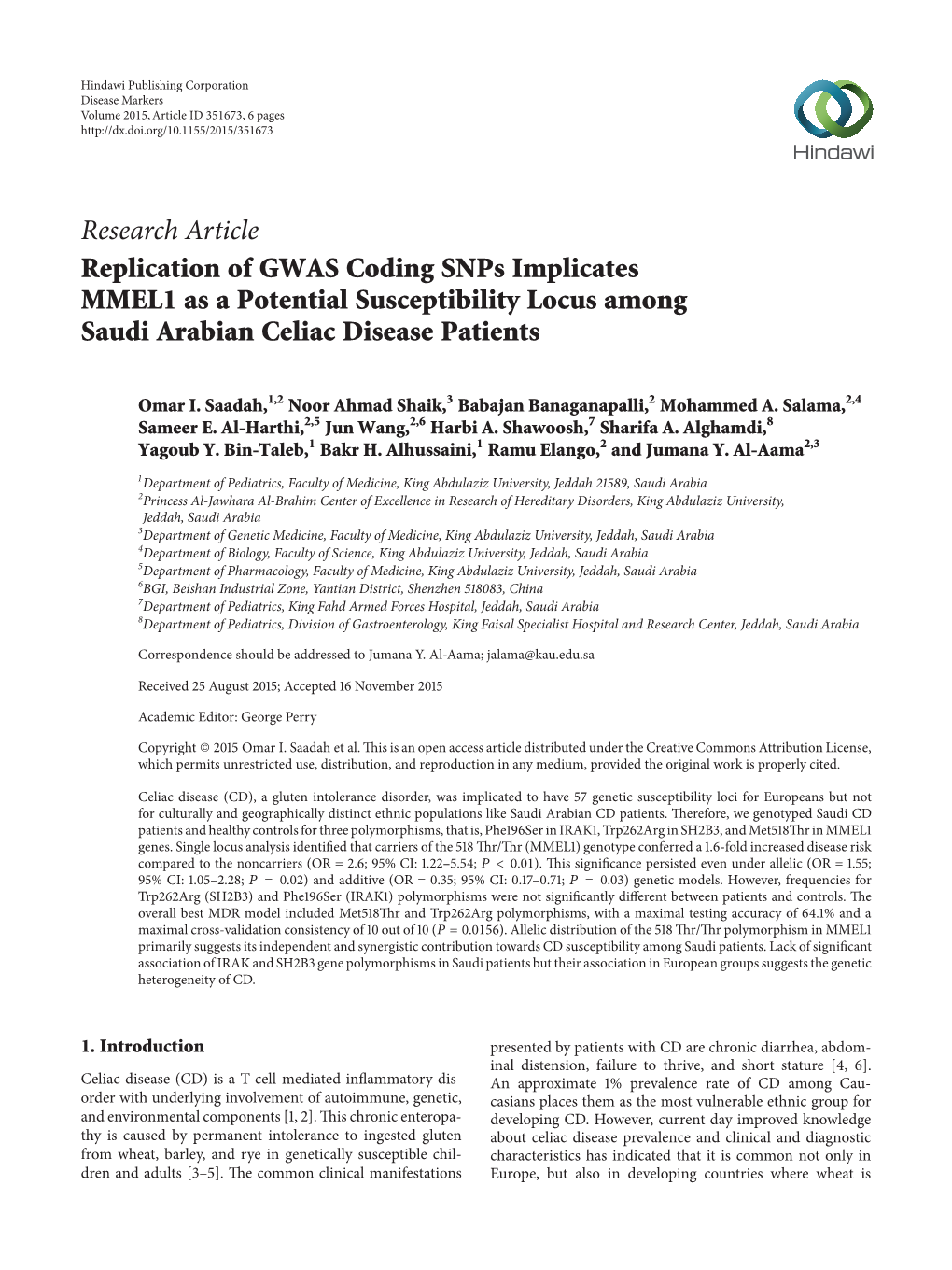 Replication of GWAS Coding Snps Implicates MMEL1 As a Potential Susceptibility Locus Among Saudi Arabian Celiac Disease Patients