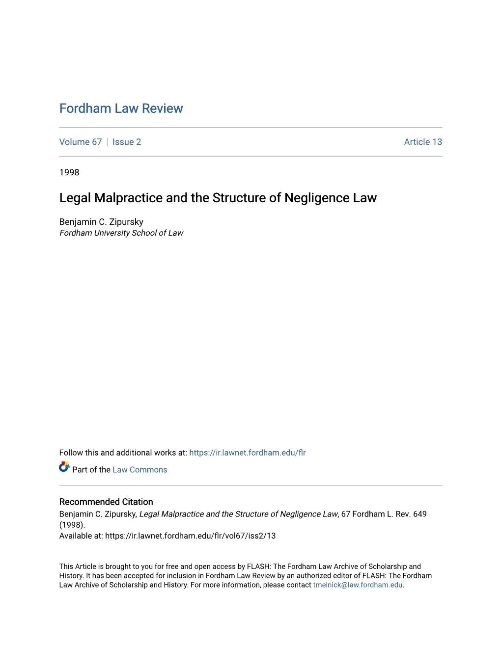 Legal Malpractice and the Structure of Negligence Law