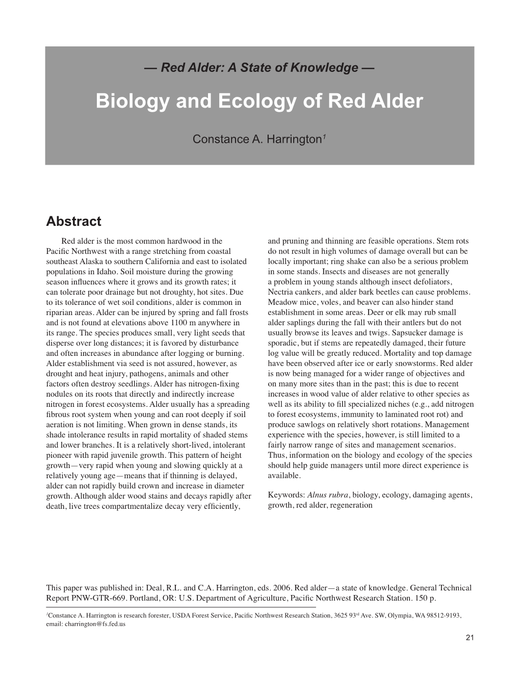 Biology and Ecology of Red Alder