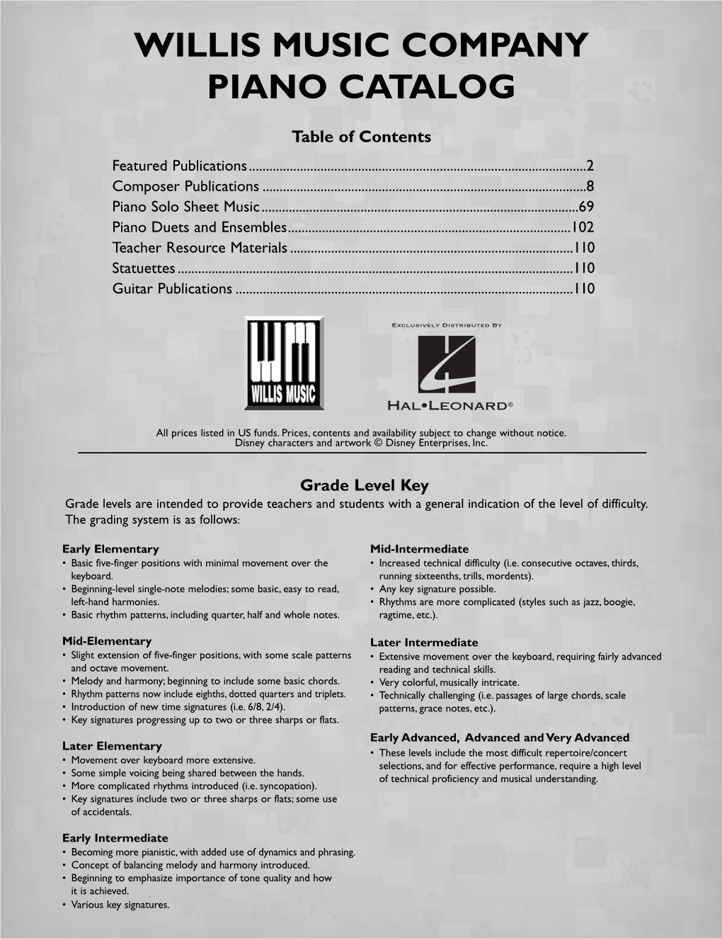Willis Music Company Piano Catalog