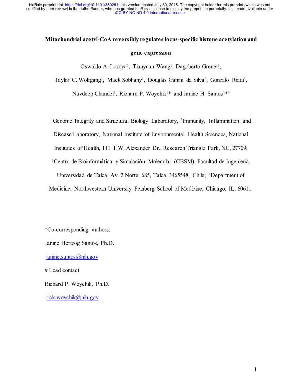 Mitochondrial Acetyl-Coa Reversibly Regulates Locus-Specific Histone Acetylation And