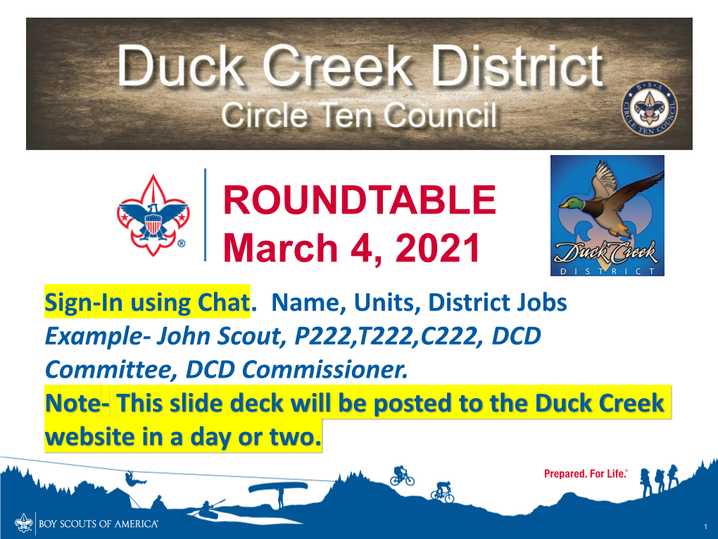 Welcome to Duck Creek District (DCD) Roundtable Meeting