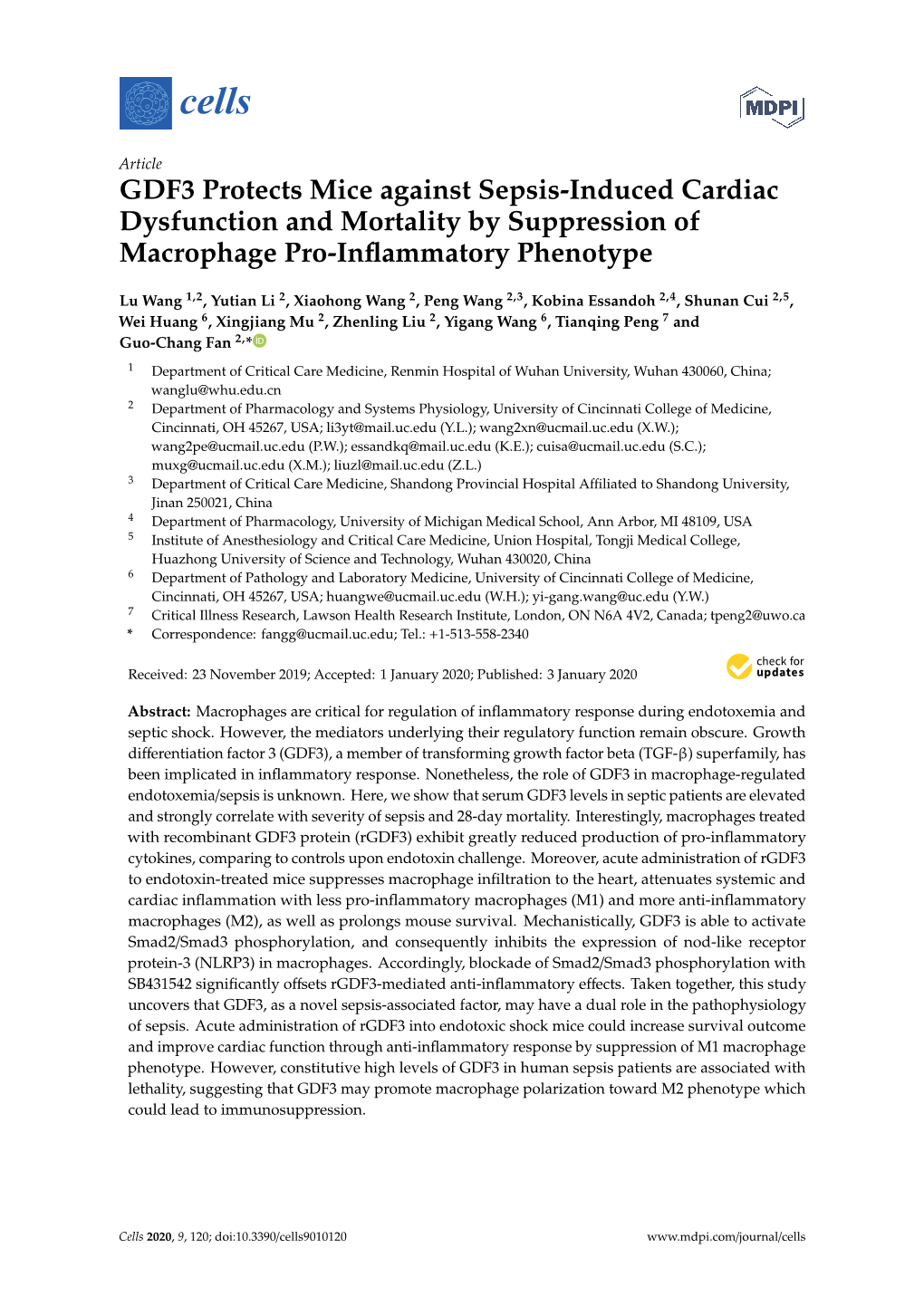 GDF3 Protects Mice Against Sepsis-Induced Cardiac Dysfunction and Mortality by Suppression of Macrophage Pro-Inflammatory Phenot