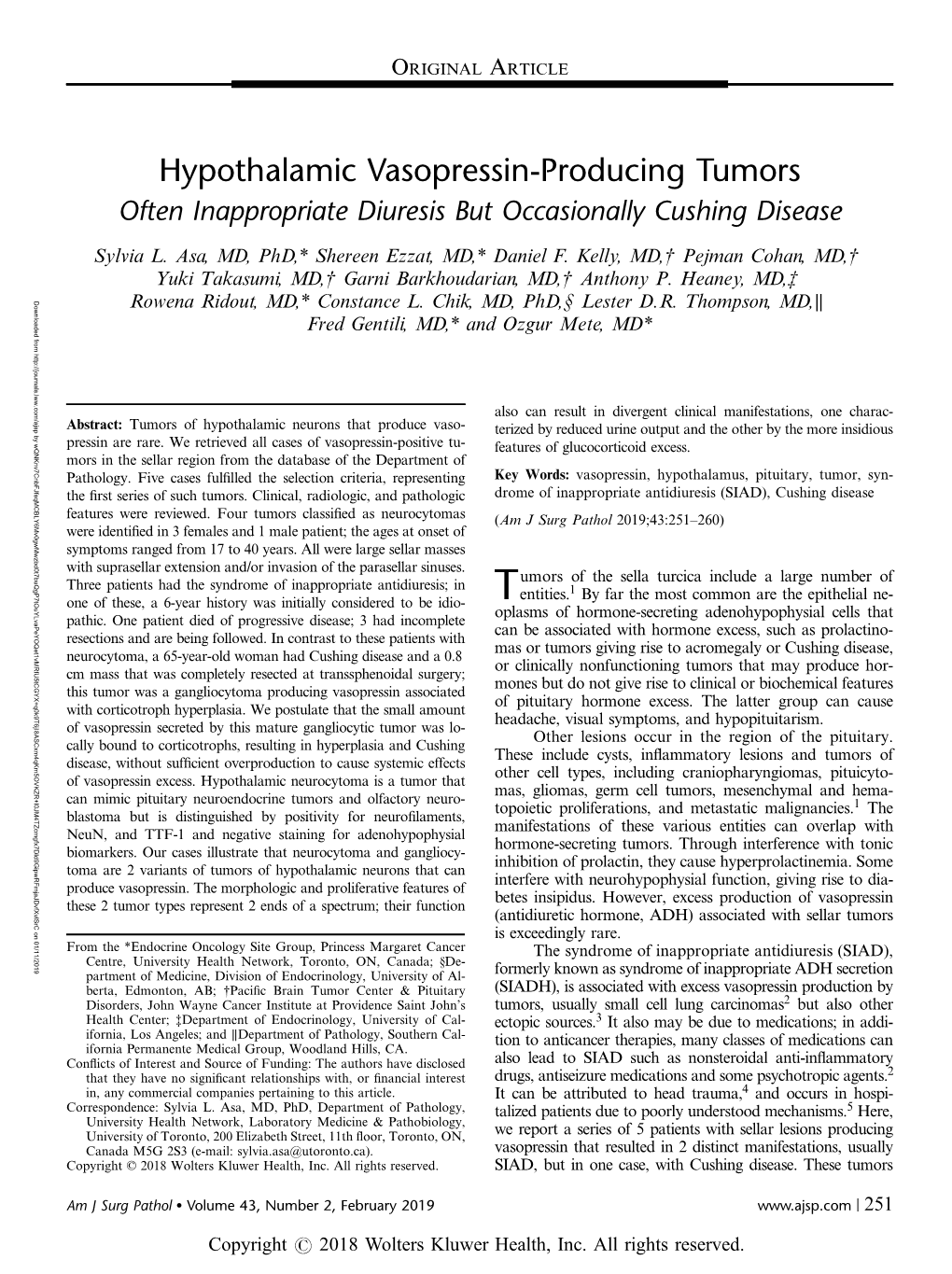 Hypothalamic Vasopressin-Producing Tumors