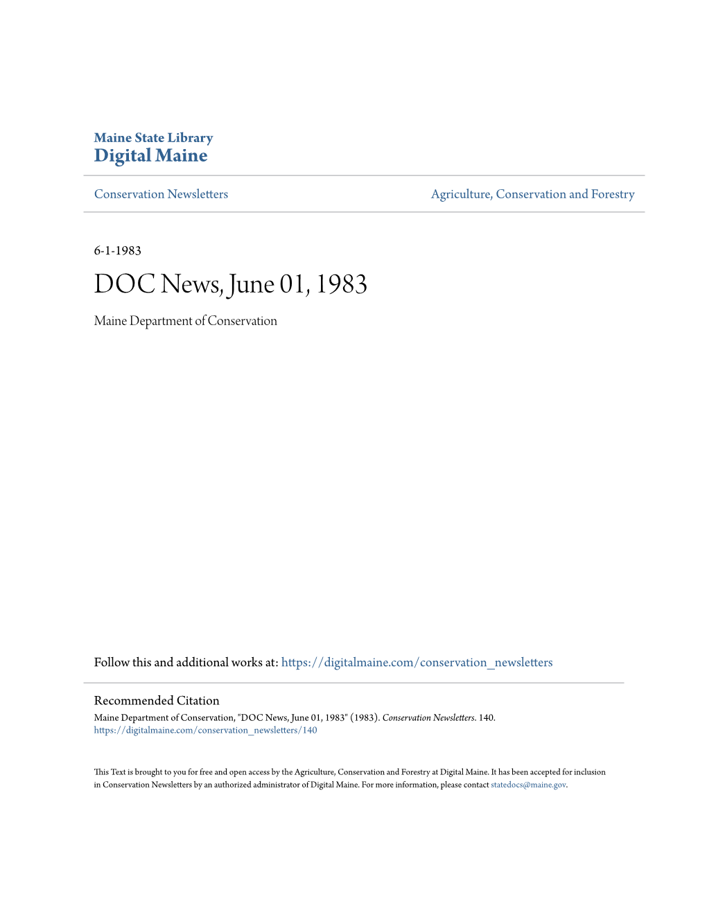 DOC News, June 01, 1983 Maine Department of Conservation