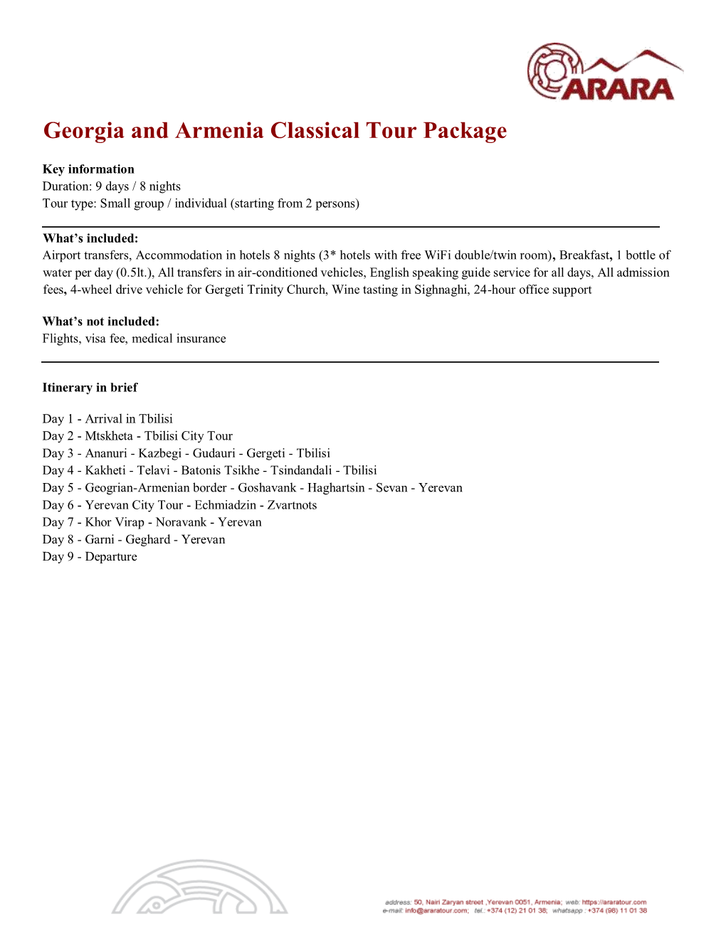 Georgia and Armenia Classical Tour Package