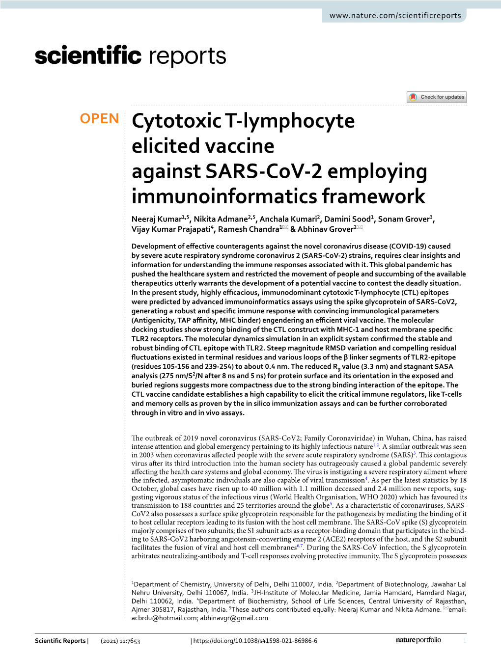 Cytotoxic T-Lymphocyte Elicited Vaccine Against SARS-Cov-2