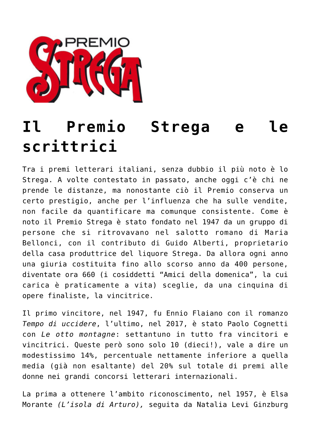 Il Premio Strega E Le Scrittrici