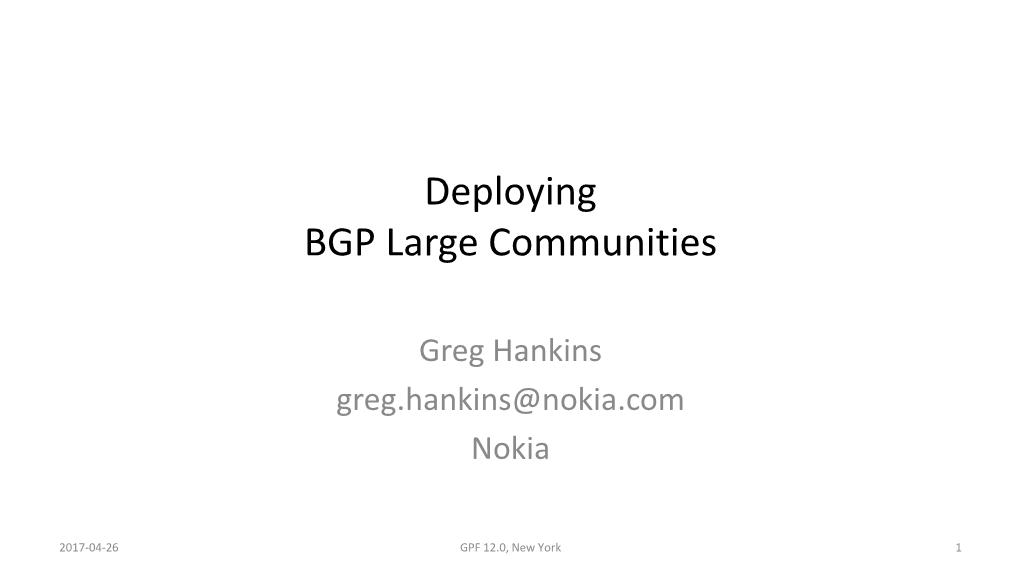 Deploying BGP Large Communities