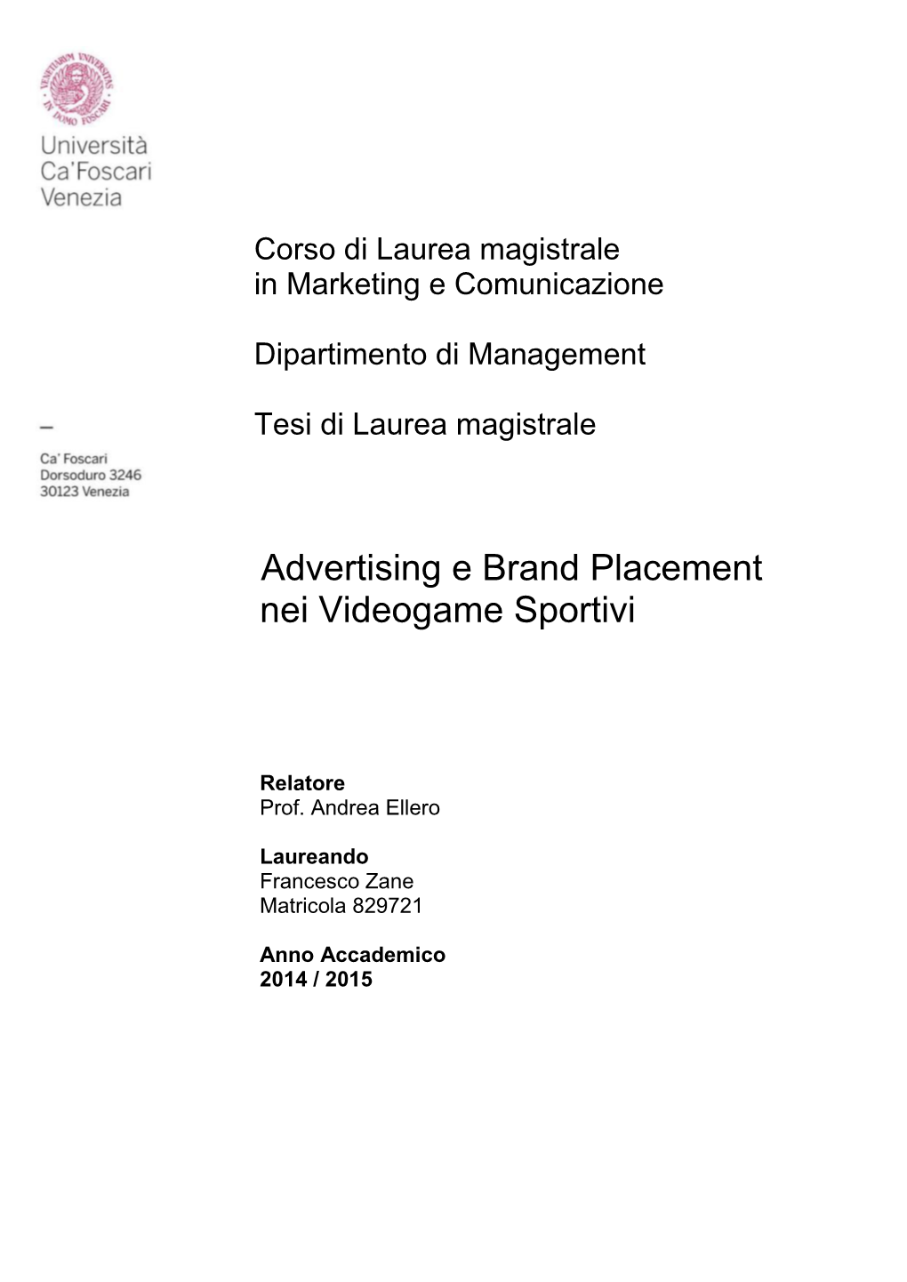 Advertising E Brand Placement Nei Videogame Sportivi