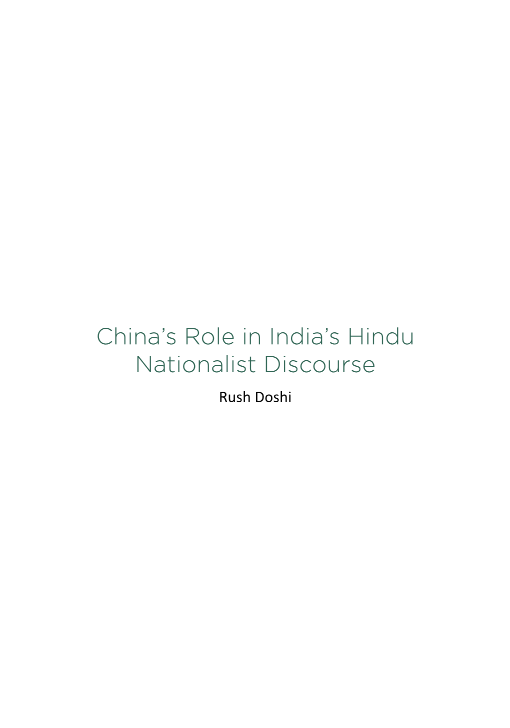 China's Role in India's Hindu Nationalist Discourse