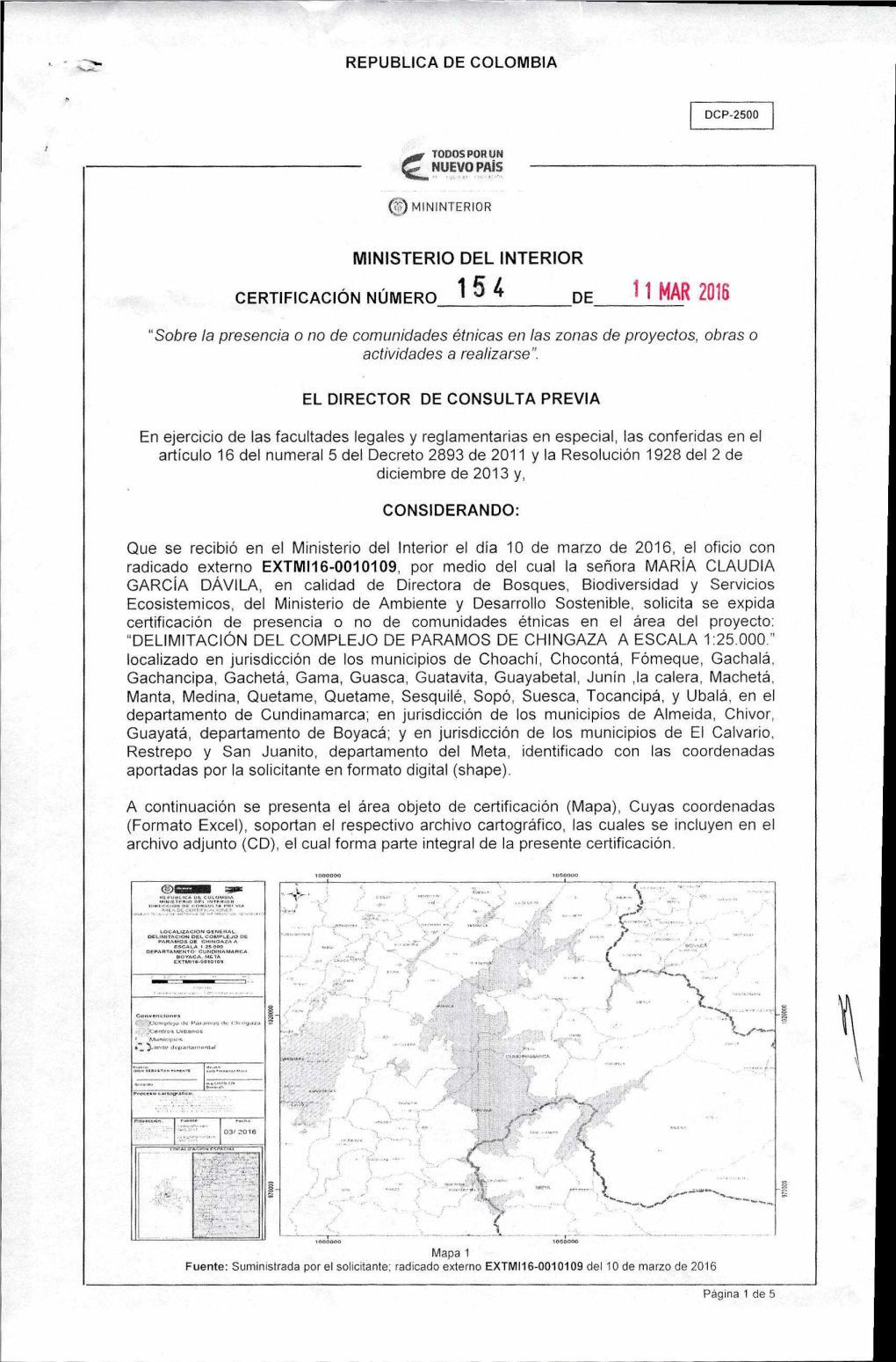 Delimitacion Del Complejo De Paramos De Chingaza a Escala 115.000 Departamento: Cundinamarca, Boyaca, Meta E Xtm116-0010101