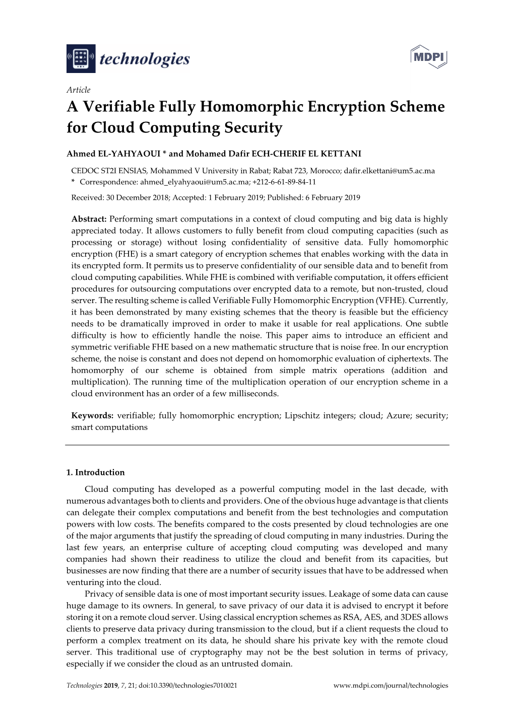 A Verifiable Fully Homomorphic Encryption Scheme for Cloud Computing Security