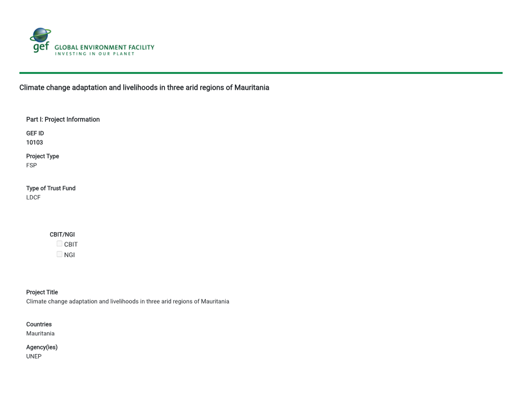 Climate Change Adaptation and Livelihoods in Three Arid Regions of Mauritania