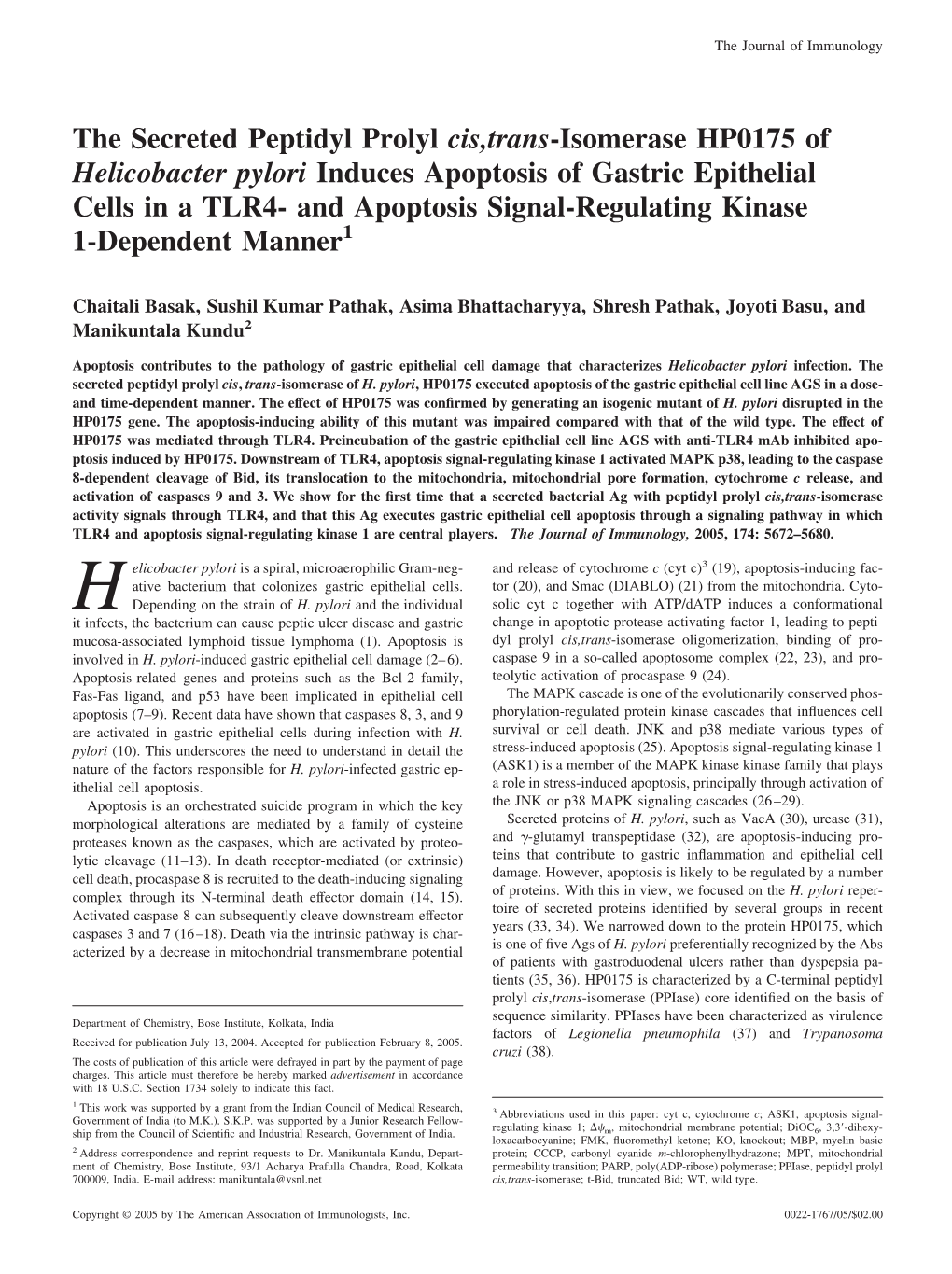 Kinase 1-Dependent Manner in a TLR4- and Apoptosis Signal