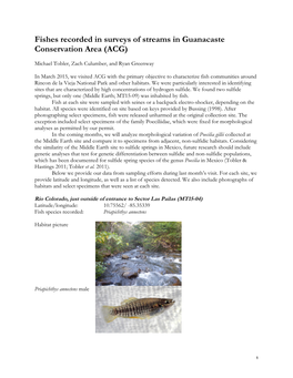 Fishes Recorded in Surveys of Streams in Guanacaste Conservation Area (ACG)