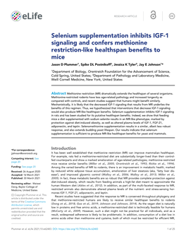 Selenium Supplementation Inhibits IGF-1 Signaling and Confers