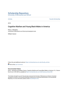 Cognitive Warfare and Young Black Males in America