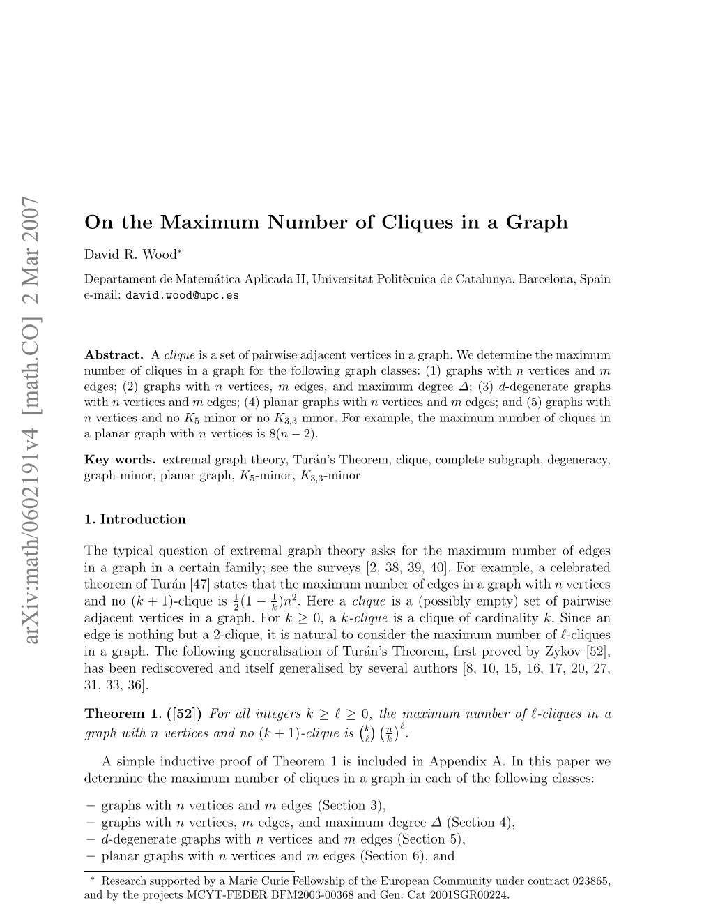 On the Maximum Number of Cliques in a Graph 3