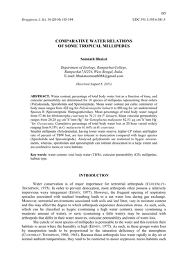 Comparative Water Relations of Some Tropical Millipedes