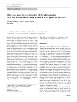 Molecular Genetic Identification of Skeletal Remains from the Second World War Konfin I Mass Grave in Slovenia