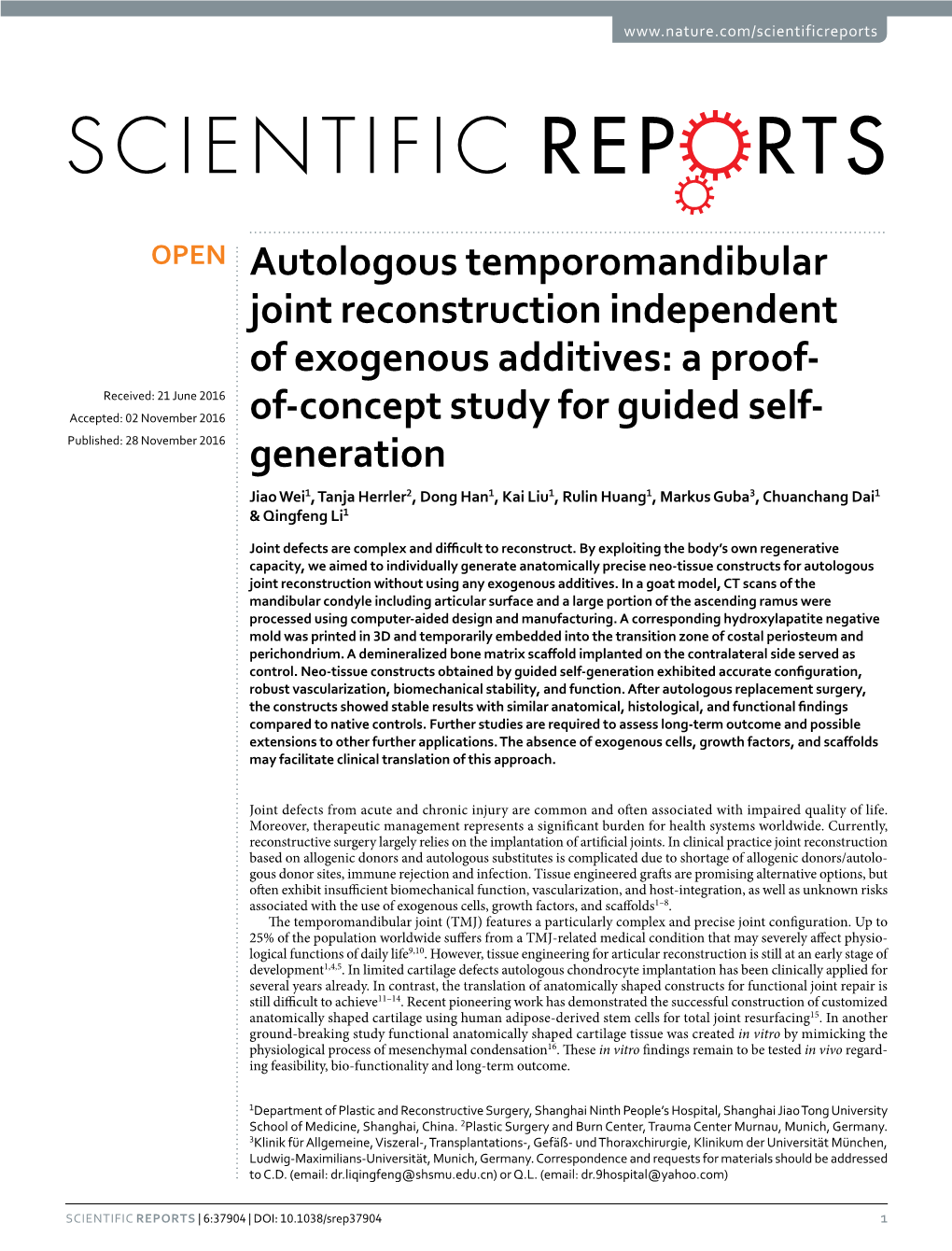 Autologous Temporomandibular Joint Reconstruction