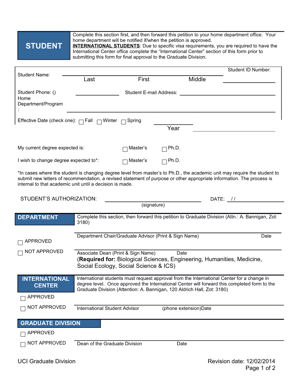 UCI Graduate Division Revision Date: 12/02/2014