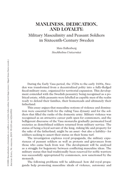 Military Masculinity and Peasant Soldiers in Sixteenth-Century Sweden
