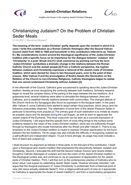 Christianizing Judaism? on the Problem of Christian Seder Meals 01.04.2021 | Marianne Moyaert*