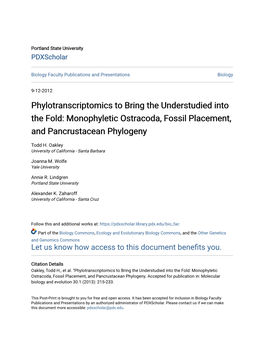 Monophyletic Ostracoda, Fossil Placement, and Pancrustacean Phylogeny