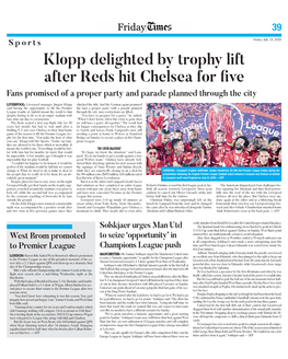 Klopp Delighted by Trophy Lift After Reds Hit Chelsea for Five Fans Promised of a Proper Party and Parade Planned Through the City