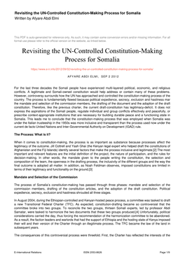 Revisiting the UN-Controlled Constitution-Making Process for Somalia Written by Afyare Abdi Elmi
