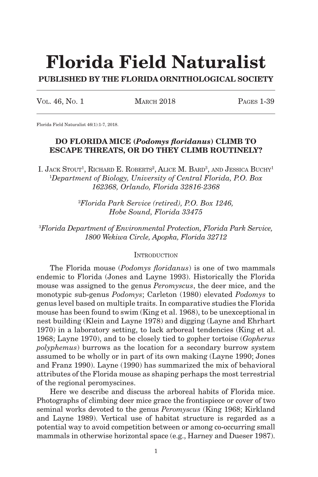 Florida Field Naturalist Published by the Florida Ornithological Society