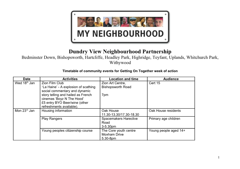 Hengrove and Stockwood Neighbourhood Partnership Action Plan